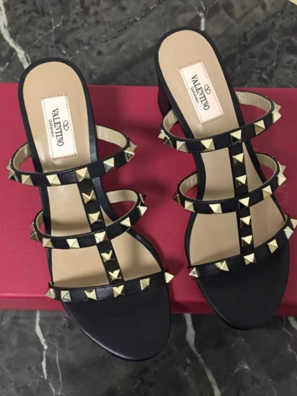 Valentino Garavani Gold Rockstud Cage Mule Low Heel Sandals